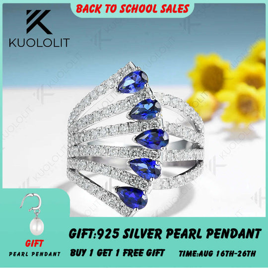 Kuololit Ring mit 1,8 Karat (1,8 ct) synthetischem, im Labor gezüchtetem blauen Saphir für Damen, gefasst in massivem 14K/10K/585 Gelbgold mit Moissanit-Besatz – perfekt für Verlobung, Hochzeit oder Weihnachten. 