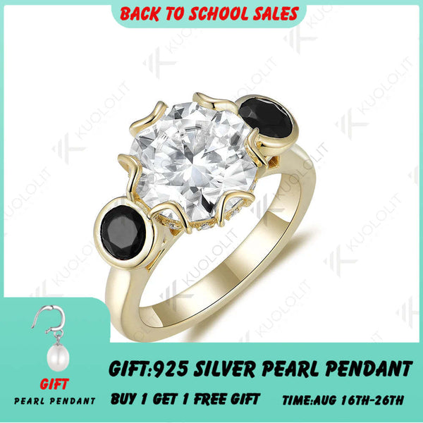 Kuololit 3-Karat-Moissanit-Ring für Damen, massives 18- oder 14-karätiges Gelbgold, schwarzer Moissanit-Ring für Verlobung, Weihnachten oder Jahrestag 