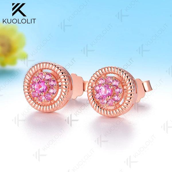 Kuololit 0.25CTW Lab Grown Pink Sapphire Custom Stud Earrings for Women 14K 10K 585 Yellow Gold Stud Earrings for Christmas Gift