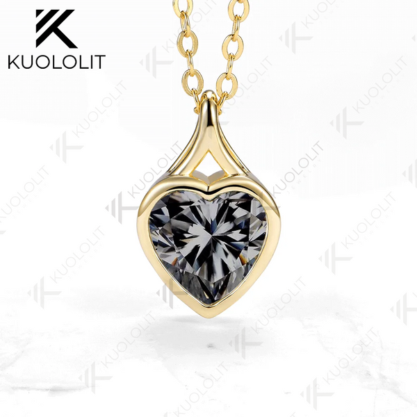Kuololit 2CT Moissanite Lab Grown Alexandrite Heart Necklace for Women Solid 14K 10K 585 Rose Gold Heart Necklace for Christmas Gifts Party