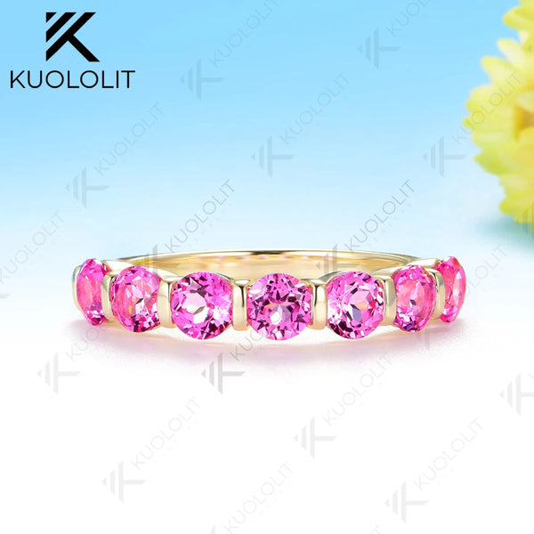 Kuololit 2.1CTW Lab Grown Pink Sapphire Engagement Rings for Women Solid 18K 14K 10K 585 Yellow Gold for Wedding Christmas Gifts