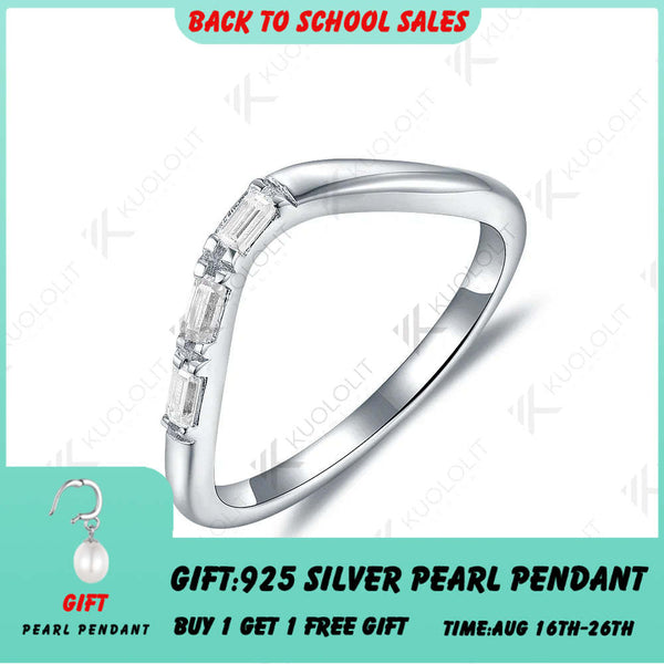Kuololit 0.3ctw Eemerald Cut Moissanite Band Rings for Women Solid 18K 14K White Gold  Wedding Band for Anniversary Christmas