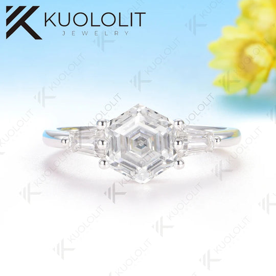 Kuololit 2CT Hexagon Moissanite Ring for Women Solid 585 10K 14K White Gold for Wedding Engagement Anniversary Christmas Gifts