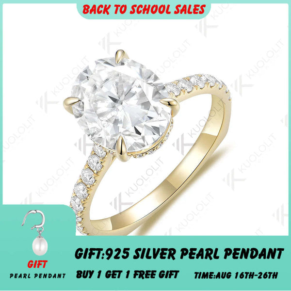 Kuololit 6 Karat ovaler Moissanit-Verlobungsring für Damen, massives 18K, 14K, 10K, 585 Gelbgold, europäische Ringschiene, ideales Weihnachtsgeschenk 