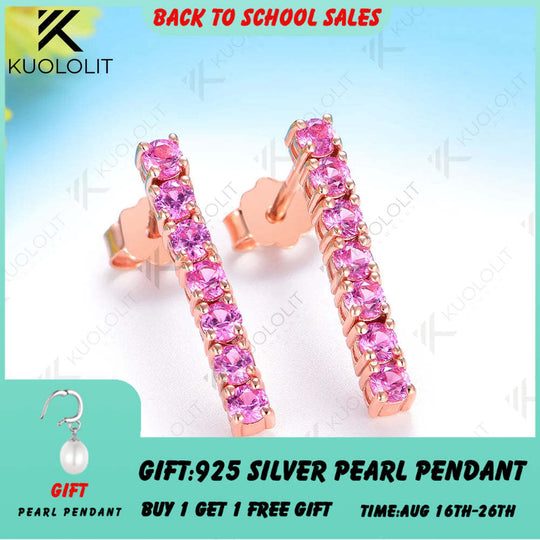 Kuololit 0.63CTW Lab Grown Pink Sapphire Custom Stud Earrings for Women Solid 14K10K 585 Yellow Gold Stud Earrings for Christmas