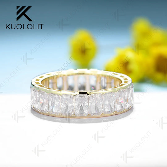 Kuololit 8,8 Karat strahlender Moissanit-Ring für Damen und Herren, massives 14K/10K Silber/Gelbgold, Ehering für Jahrestag/Weihnachten 