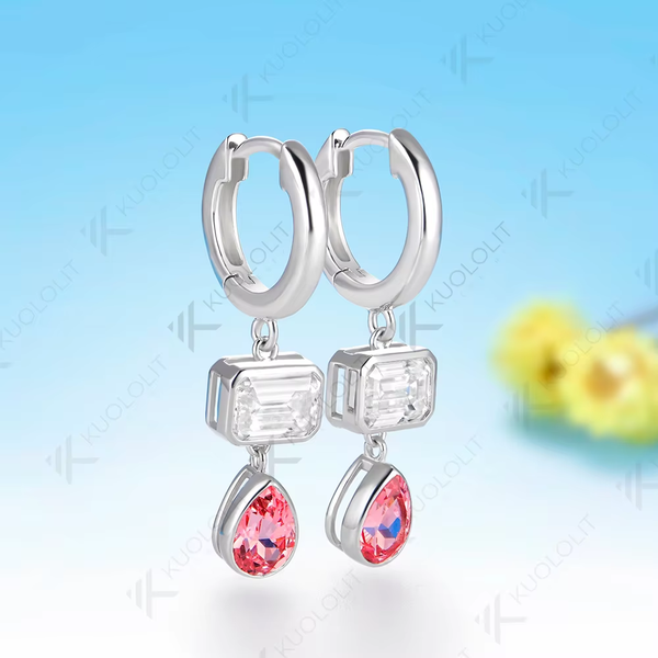 Kuololit 3.6CT Champagne Moissantie or Lab Pink Sapphire Necklace Earrings for Women Solid 14K 10K 585 Yellow Gold Hoop Earrings for Christmas Gift