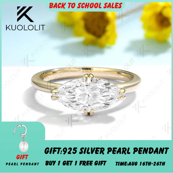 Kuololit 2CT Marquise Moissanit Verlobungsring für Damen, massiver 18K 10K 585 Weißgold Solitärring, Verlobungsring, Weihnachten 