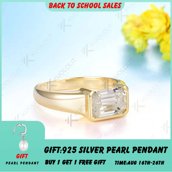 Kuololit 2,5 Karat Smaragd-Moissanit-Verlobungsring für Damen, massives 18K, 14K, 10K, 585 Gelbgold, Halb-Lünettenfassung, Weihnachtsgeschenk 