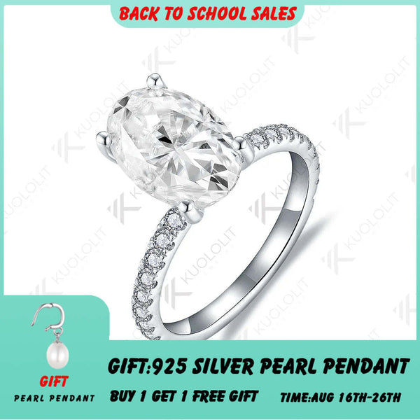 Kuololit 4ct Ovaler Moissanit-Ring für Damen, massives PT950 14K 10K Weißgold, Solitär, Verlobungs-, Hochzeits- oder Weihnachtsgeschenk 