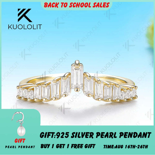 Kuololit Trapezoid Moissanite Custom Ring for Women Solid 14K 10K Yellow Gold  Eternity Half Band for Anniversary Christmas