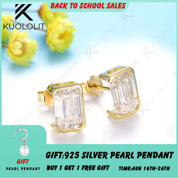 Kuololit 5 Karat Smaragd-Moissanit-Ohrstecker für Damen, massives 18K, 14K, 10K, 585 Gelbgold, Halbfassung, Weihnachtsgeschenk 