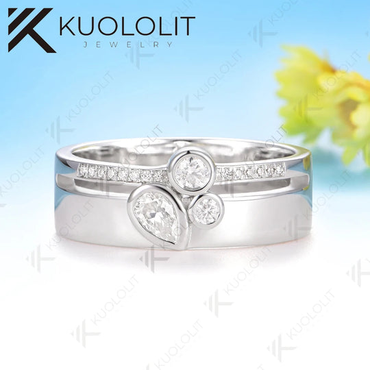 Kuololit 0.5CTW Pear Cut Moissanite Wedding Band Ring for Women Solid 18K 14K 10K 585 White Gold Ring for Christmas Gifts Anniversary