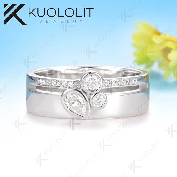 Kuololit 0.5CTW Pear Cut Moissanite Wedding Band Ring for Women Solid 18K 14K 10K 585 White Gold Ring for Christmas Gifts Anniversary