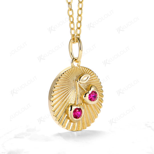 Kuololit Lab Grown Ruby Apple Necklace for Women Solid 14K 10K 585 Yellow Gold
