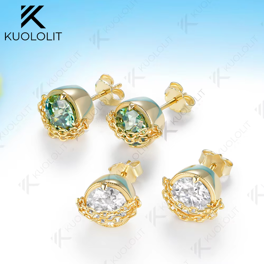 Kuololit 2.4CTW Cyan Moissanite Jubilee Cut Earrings for Women Solid 14K 10K 585 Yellow Gold Custom Earrings for Christmas Gifts