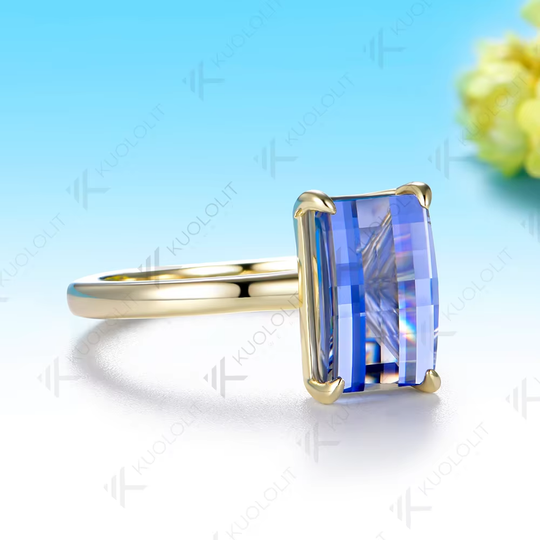 Kuololit 4.5CT Lab Grown Pink Sapphire Grid Unique Cutting Custom Ring for Women Solid 14K 10K 585 Yellow Gold for Christmas