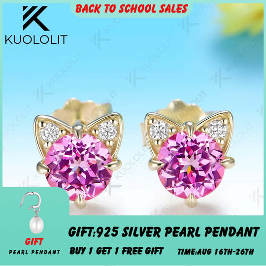 Kuololit 1.1CTW Lab Grown Pink Sapphire Diamond Custom Earrings for Women Solid 14K 10K 585 Yellow Gold for Christmas Gift Party