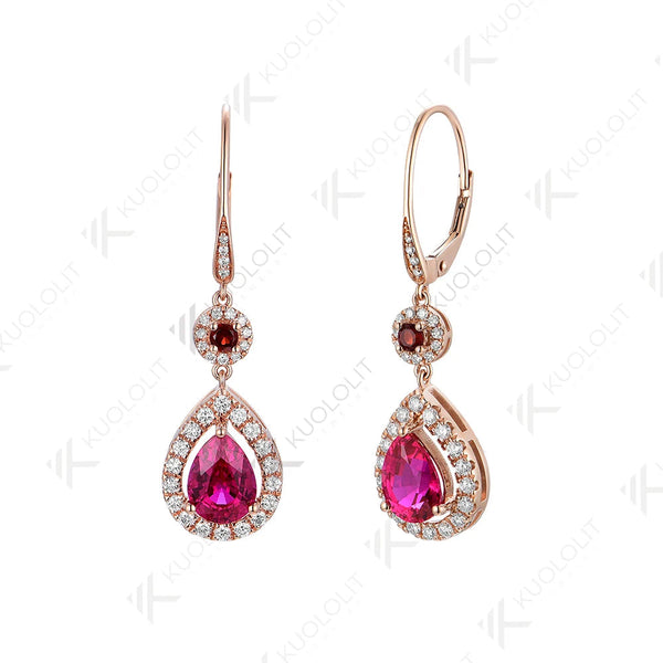 Kuololit Lab Grown Ruby Clip Earrings for Women Solid 14K 10K 585 Yellow Gold Natural Garnet Earrings for Engagement Christmas