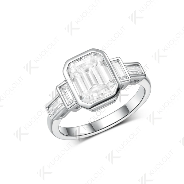 Kuololit 3CT Emerald Cut Cyan Moissanite Ring for Women Solid 14K 10K 585 Yelllow Gold Engagement Ring for Christmas Gifts Party