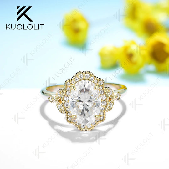 Kuololit 2,5 Karat Moissanit-Ringe für Damen, massiv, 14K, 10K, 585, 925 Silber, Gelbgold, oval, für Verlobung, Hochzeit, Weihnachten, elegant 