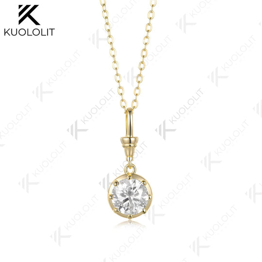 Kuololit 2CT Round Cut IGI Lab Grown Diamonds Custom Necklace for Women Solid 585 14K 10K Yellow Gold Necklace for Christmas Gifts Party