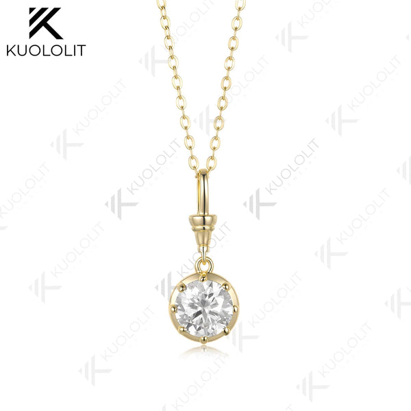 Kuololit 2CT Round Cut IGI Lab Grown Diamonds Custom Necklace for Women Solid 585 14K 10K Yellow Gold Necklace for Christmas Gifts Party