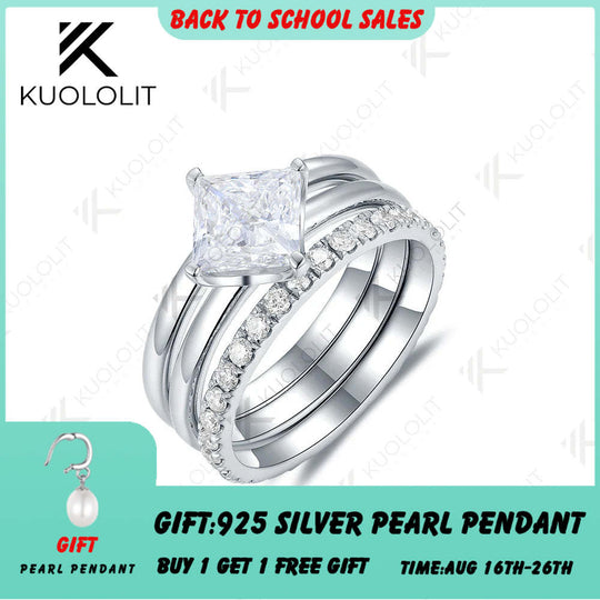 Kuololit 1CT Princess Verlobungsring mit im Labor gezüchteten Diamanten für Damen, massives 18K, 14K, 10K, 585 Gold, Diamantring mit zwei Bändern, Weihnachtsgeschenk