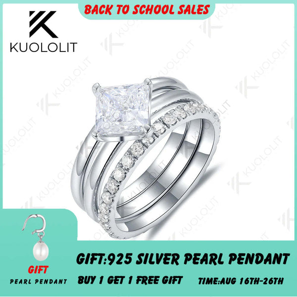 Kuololit 1CT Princess Verlobungsring mit im Labor gezüchteten Diamanten für Damen, massives 18K, 14K, 10K, 585 Gold, Diamantring mit zwei Bändern, Weihnachtsgeschenk