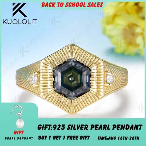 Kuololit 2CT Grey Hexagon Cut Moissanite Custom Ring for Women Solid 14K 10K  Yellow Gold Ring for Anniversary Christmas Gift