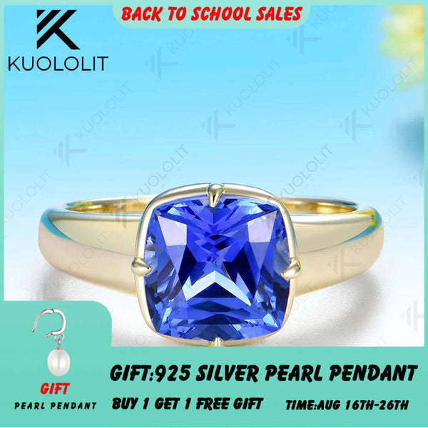 Kuololit 4CT Lab Grown Sapphire Moissanite Custom Ring for Women Solid 14K 10K Yellow Gold Engagement Ring for Christmas Gifts
