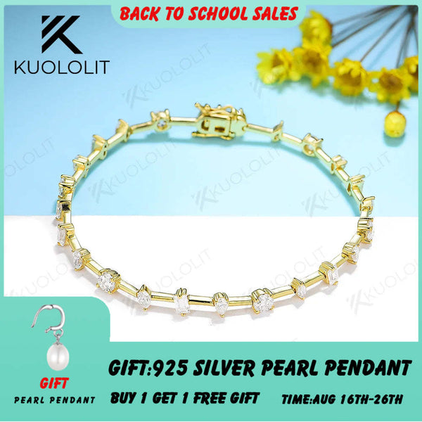 Kuololit 5.6CTW Moissanite Bracelets for Women Men 14K 10K 585 Solid Gold 925 Silver Pear Emerald Cut for Engagement Classic