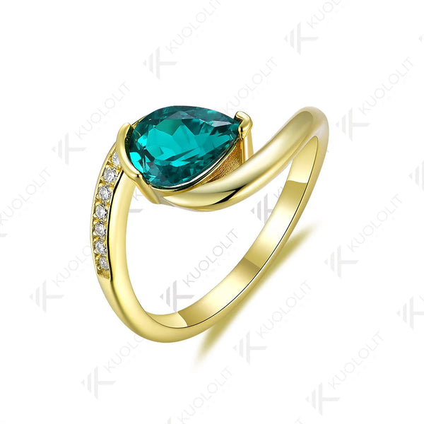 Kuololit 1.25CTW Lab Grown Diamond Eemrald Ring for Women Solid 18K 14K 10K 585 Yellow Gold Diamond Engagement Ring for Party