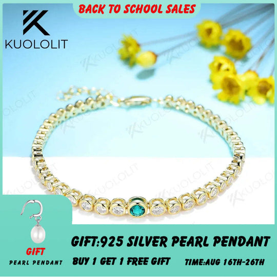 Kuololit Lab Grown Emerald Moissanite Graduated Bracelet for Women Men 585 14K 10K Adjustable for Engagement Wedding Christmas