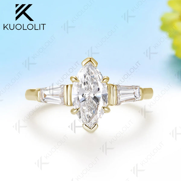 Kuololit 1CT Moissanite Marquise Custom Ring for Women Solid 14K 10K Yellow Gold Ring for Anniversary Christmas Gifts Party