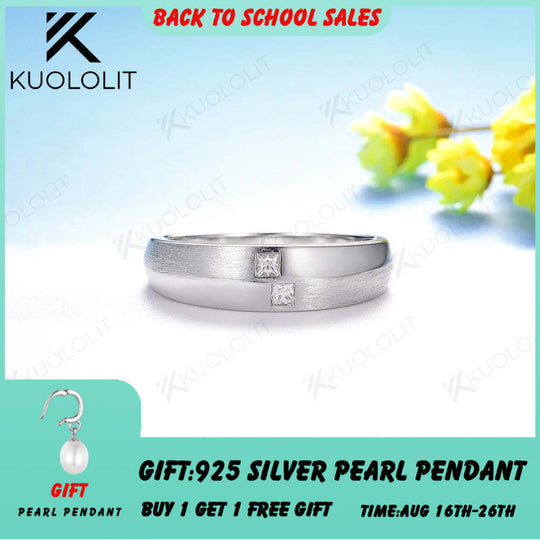 Kuololit 0.16CTW Moissanite Band for Men Women Solid 14K 10K Gold Princess Cut Brushed Ring for Anniversary Engagement Gifts