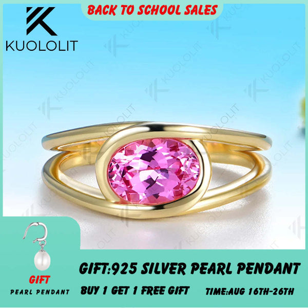 Kuololit 1.5ct Lab Grown Pink Sapphire Custom Ring for Women Solid14K 10K 585 Yellow Gold Engagement Ring for Christmas Gift