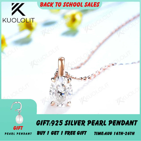 Kuololit 2CT Oval Moissanite Necklaces for Women Solid 10K 14K 18K 925 Sliver 1CT Oval Cut Pendant with Chain for Engagement