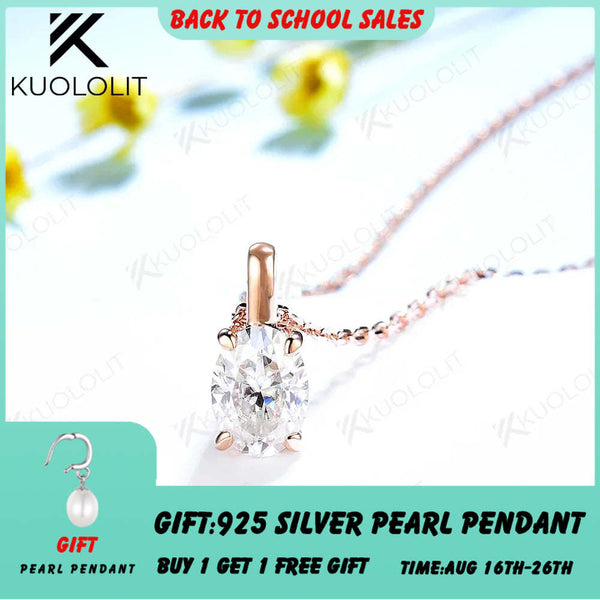 Kuololit 2CT Oval Moissanite Necklaces for Women Solid 10K 14K 18K 925 Sliver 1CT Oval Cut Pendant with Chain for Engagement