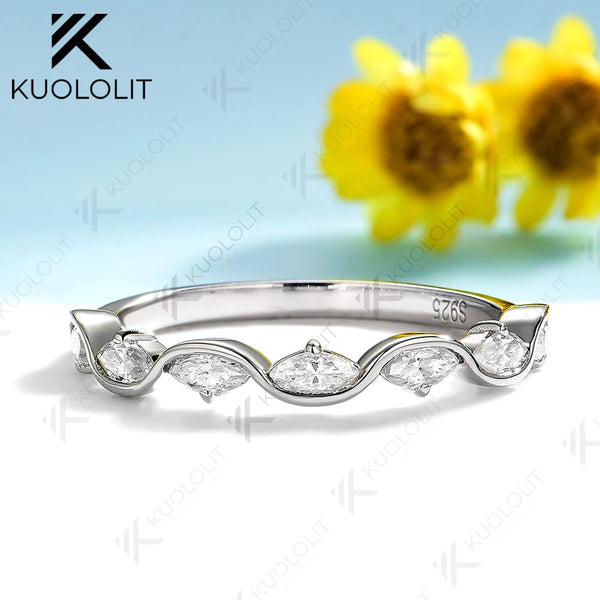 Kuololit 0.7CTW Marquise Moissanite Ring Eternity Half Band for Women Solid14K10K585 White Gold Eternity Half Band for Christmas