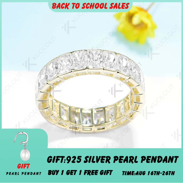 Kuololit 8,8 Karat Moissanit-Verlobungsring im Radiant-Schliff für Damen, massives 18K/14K/10K/585 Gelbgoldband, ideal als Verlobungs- oder Weihnachtsgeschenk 