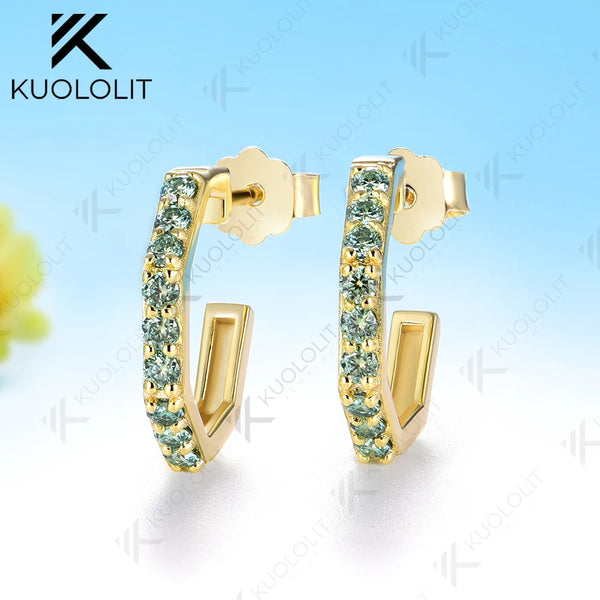 Kuololit 0.36CTW Cyan Moissanite Custom Stud Earrings for Women Solid 14K 10K 585 Yellow Gold Stud Earrings for Christmas Gifts