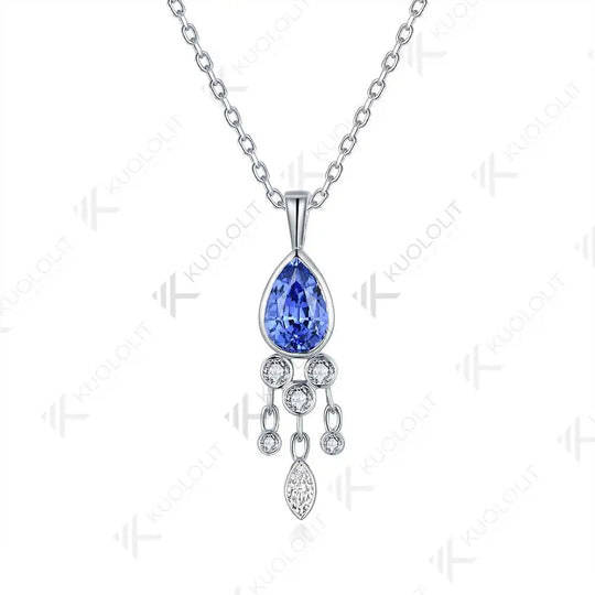 Kuololit Halskette mit 1,6 Karat im Labor gezüchtetem blauem Saphir und Moissanit für Damen, Anhänger aus massivem 18K, 14K, 10K oder 585 Gelbgold, perfektes Weihnachtsgeschenk 