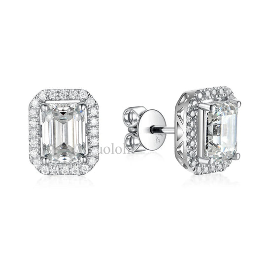 Boucles d'oreilles Kuololit en or massif 18K/14K avec moissanite taille émeraude, 2 carats, couleur D, pureté VVS, pour femme, idéales comme cadeau. 