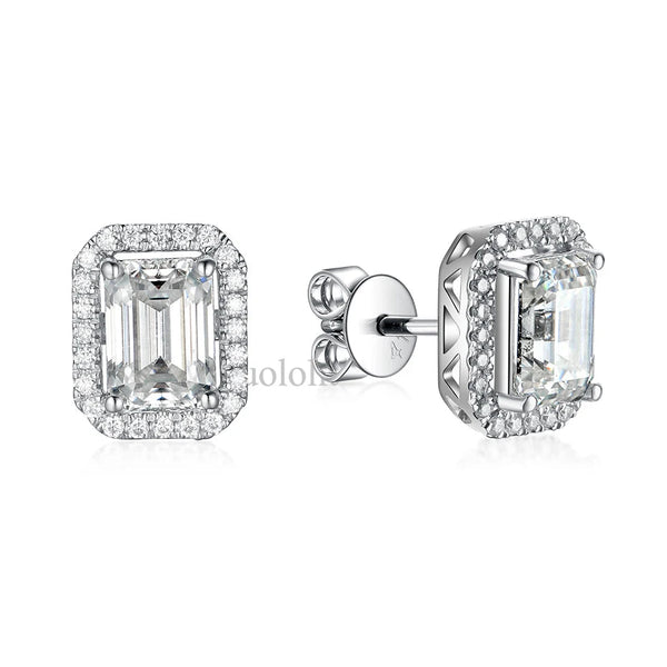 Kuololit Solid 18K14K Gold Emerald Cut Moissanite Stud Earrings for Women 2ct D VVS Solitaire Diamond Earrings for Party Gifts