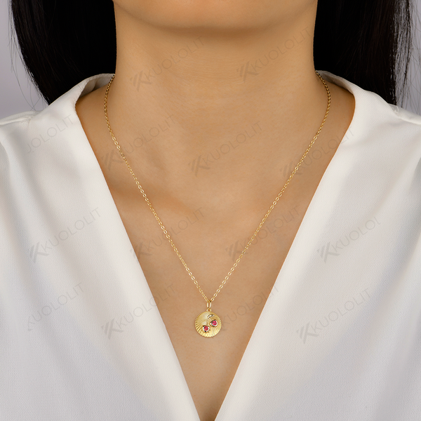 Kuololit Lab Grown Ruby Apple Necklace for Women Solid 14K 10K 585 Yellow Gold