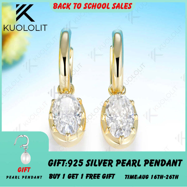 Kuololit 5CTW Oval Cut Moissanite Custom Hoop Earrings for Women Solid 14K10K 585 Gold Earrings for Engagement Wedding Christmas