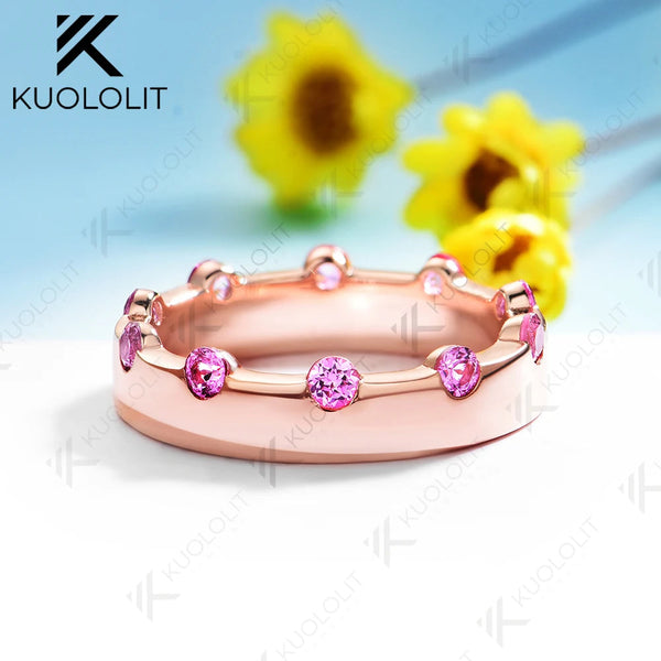 Kuololit 0.6CTW Lab Grown Pink Sapphire Ring for Men Women Solid 14K 10K Gold Ring Band for Anniversary Christmas Gifts Party