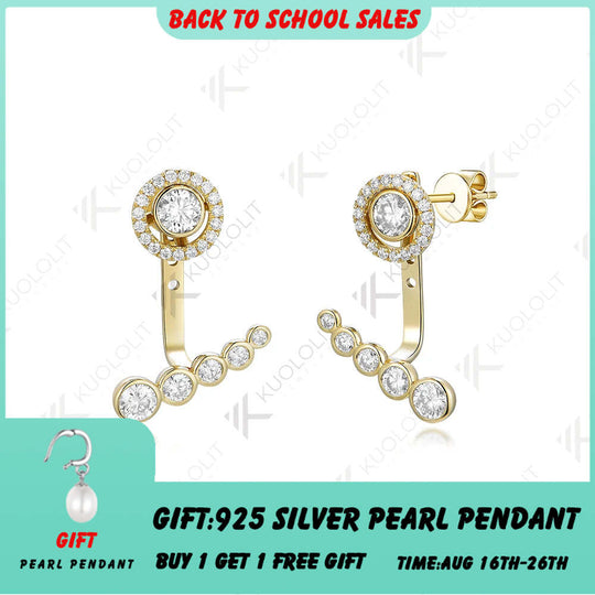 Kuololit Moissanite Stub Earrings for Women Solid 18K 14K 10K Yellow Gold Jacket Earring for Party Christmas Classic Engagement