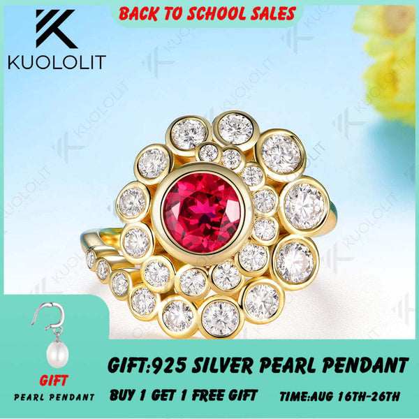 Kuololit 1CT Lab Grown Ruby Moissanite Spiral Ring for Women Solid 14K10K 585 Yellow Gold Spiral Ring for Christmas Gifts Party